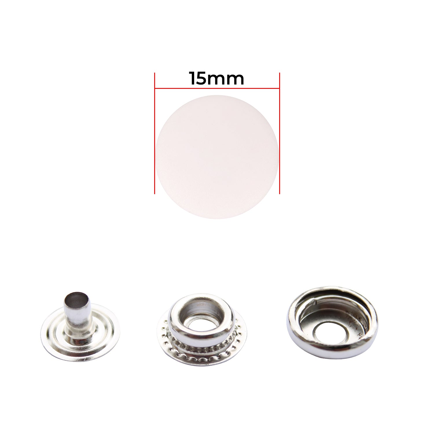 15mm Large Press Studs Silver With Plastic Cap