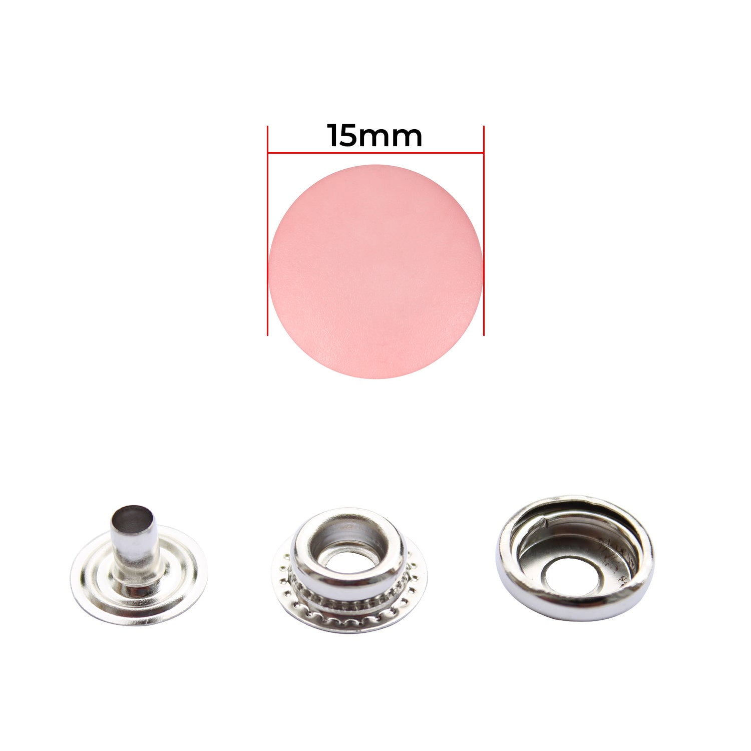 15mm Large Press Studs Silver With Plastic Cap