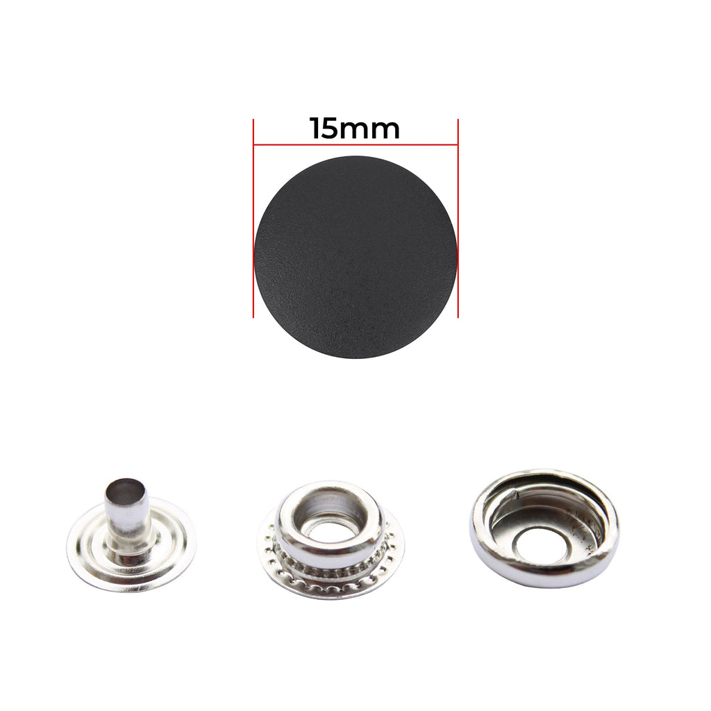 15mm Large Press Studs Silver With Plastic Cap