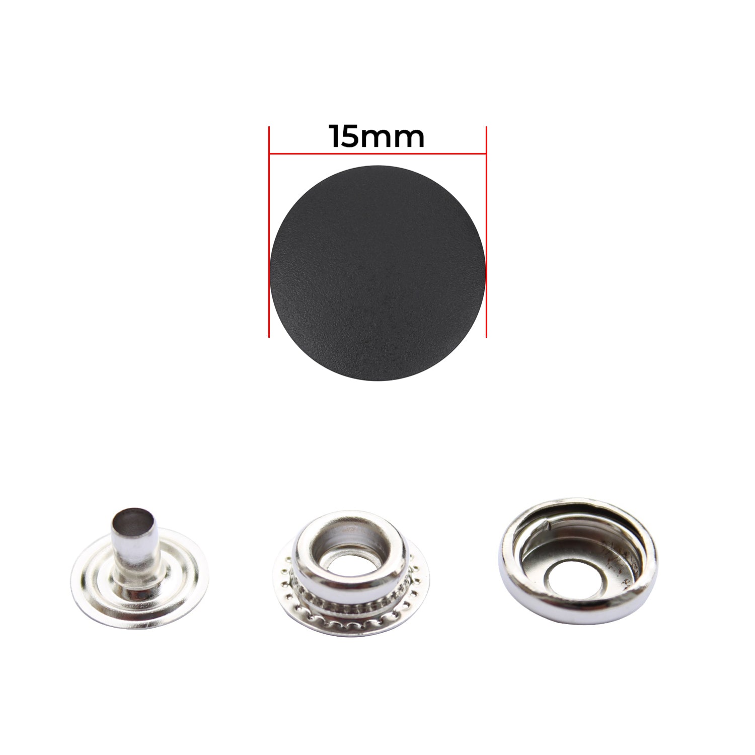 15mm Large Press Studs Silver With Plastic Cap