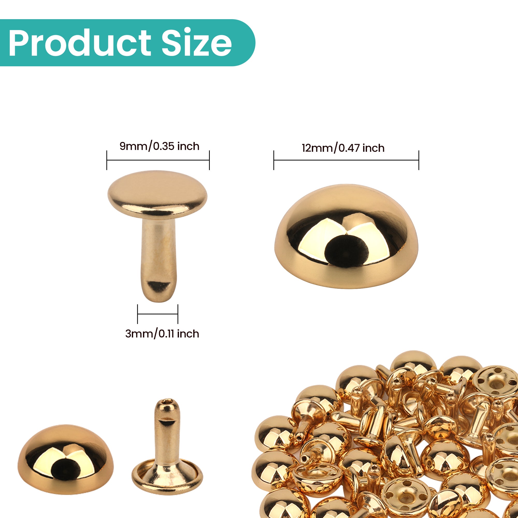 Half Round Bag Feet Rivets – Metal Dome Studs 25pc