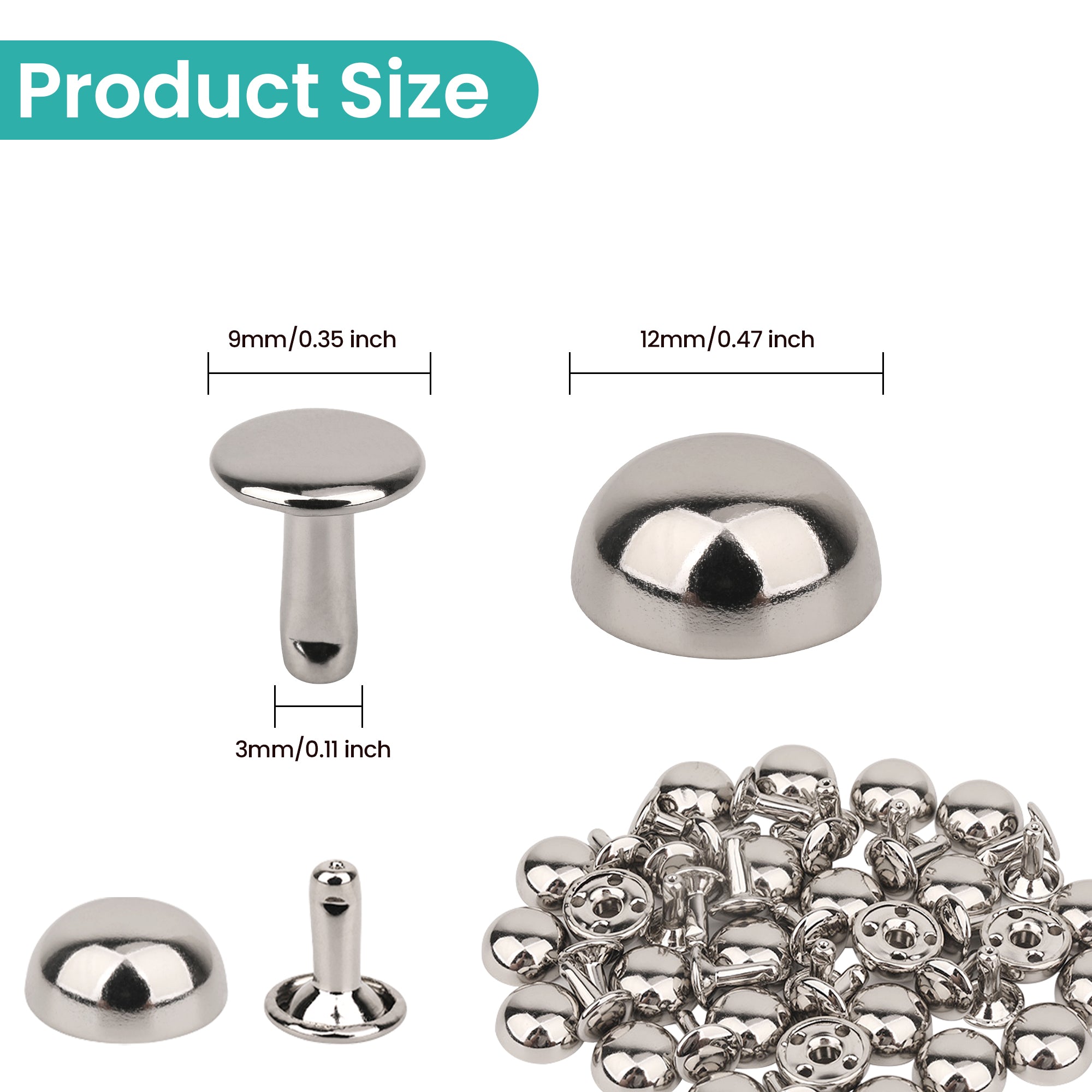 Half Round Bag Feet Rivets – Metal Dome Studs 25pc