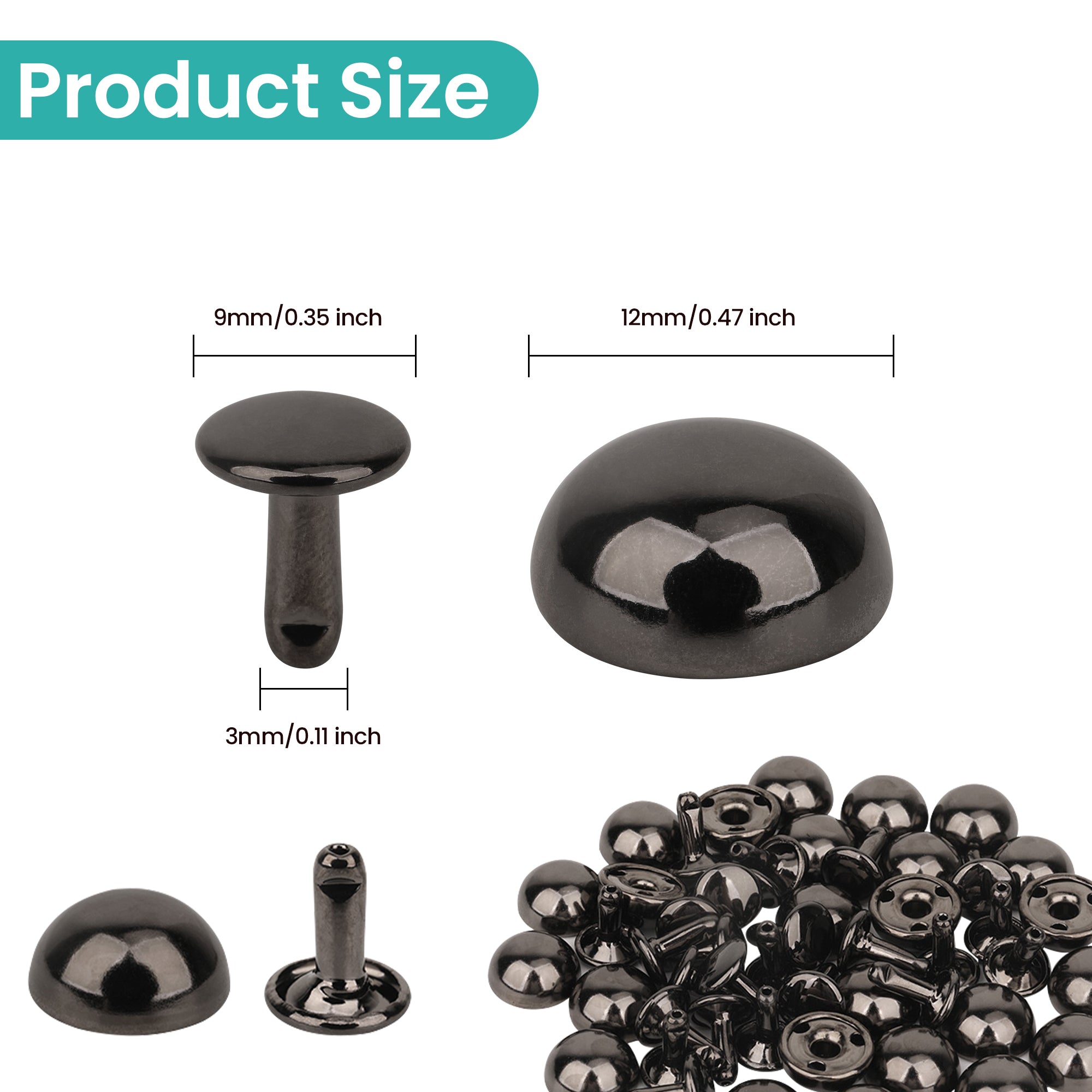 Half Round Bag Feet Rivets – Metal Dome Studs 25pc