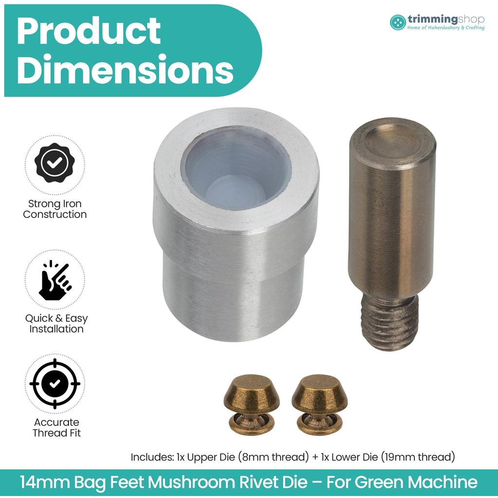 Mushroom Bag Feet Rivet Die Set for Green Machine - 12mm / 14mm