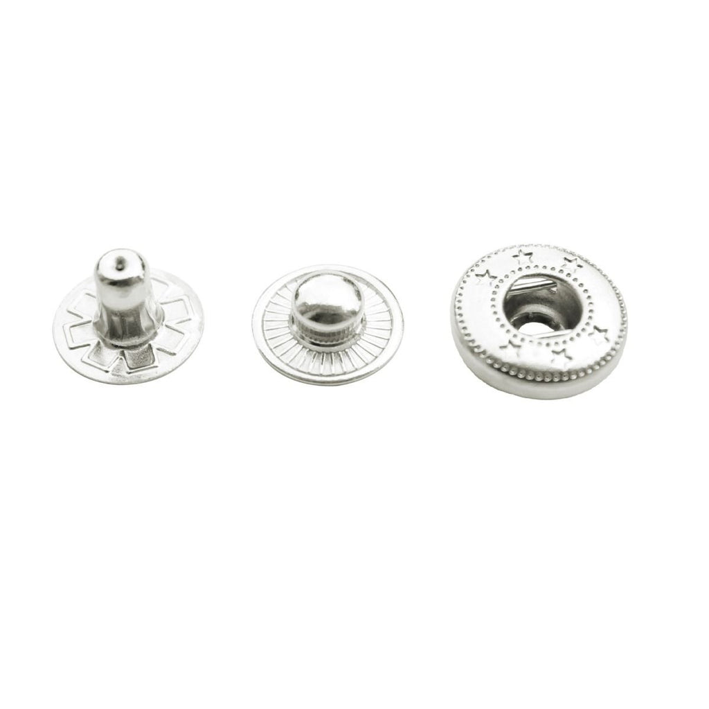 15mm S Spring Press Studs with Coloured Caps and Silver Components (10 Sets)