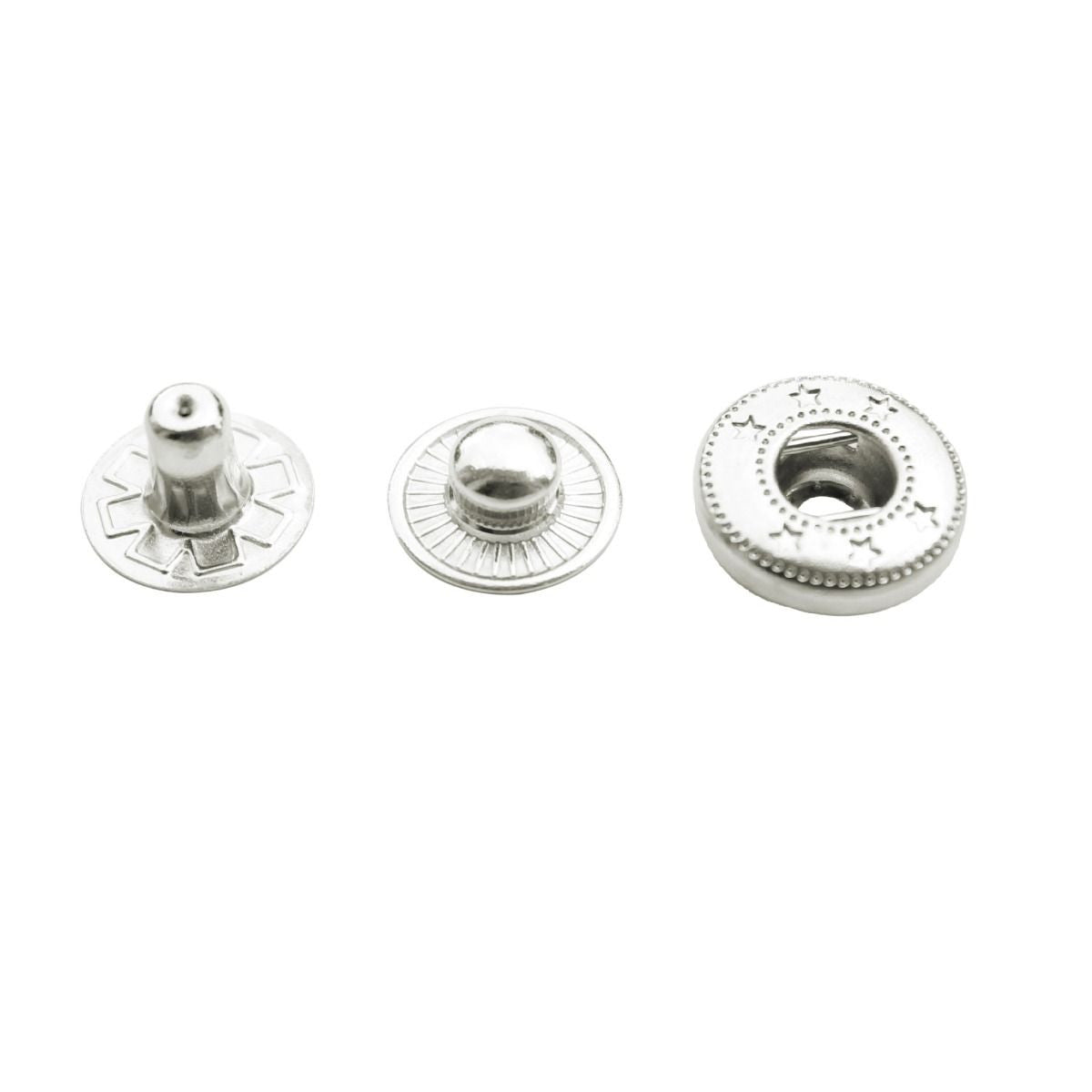 15mm S Spring Press Studs with Coloured Caps and Silver Components (10 Sets)
