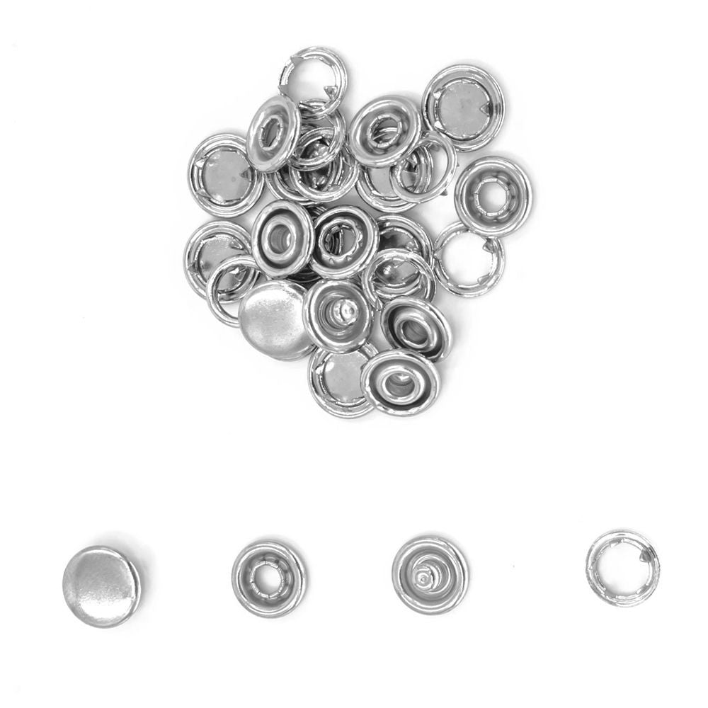 Silver Jersey Cap with Open Ring Snap Poppers - Pack of 10