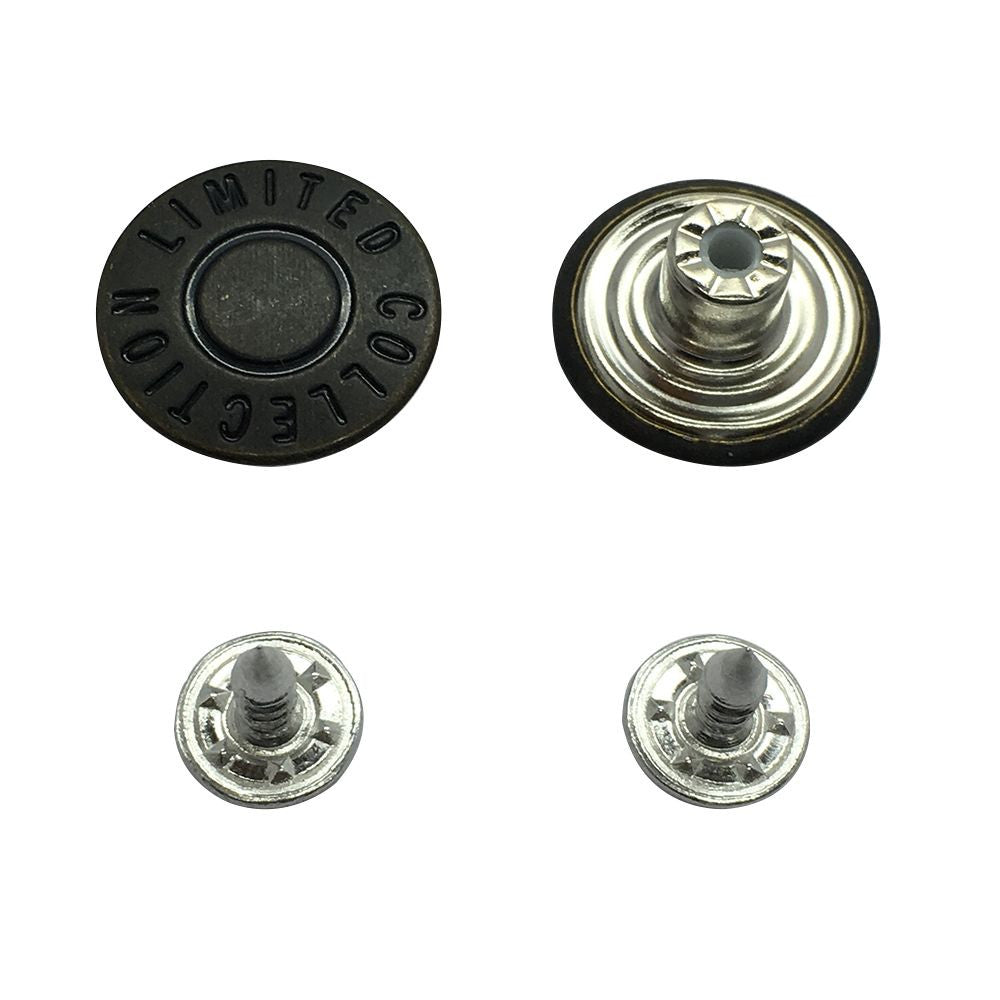 17mm Black Jeans Buttons with Pins (Pack of 8)