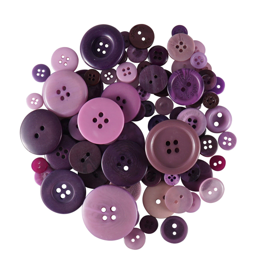 Purple Buttons in Mixed Sizes - 100g Bag