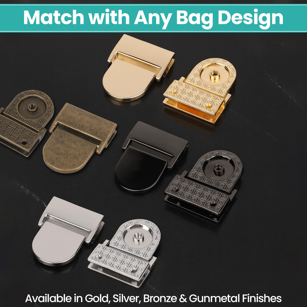 Rectangular Edge Lock Plates - Bronze, Gold, Gunmetal Black, Silver