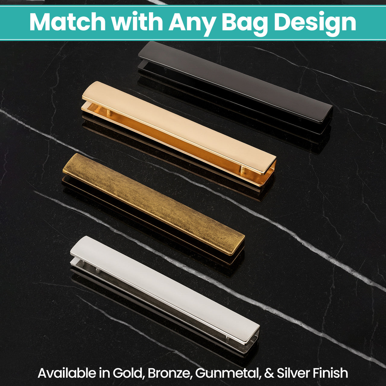 Rectangular Bag Edge Plate with Screws - Bronze, Gold, Gunmetal, Silver