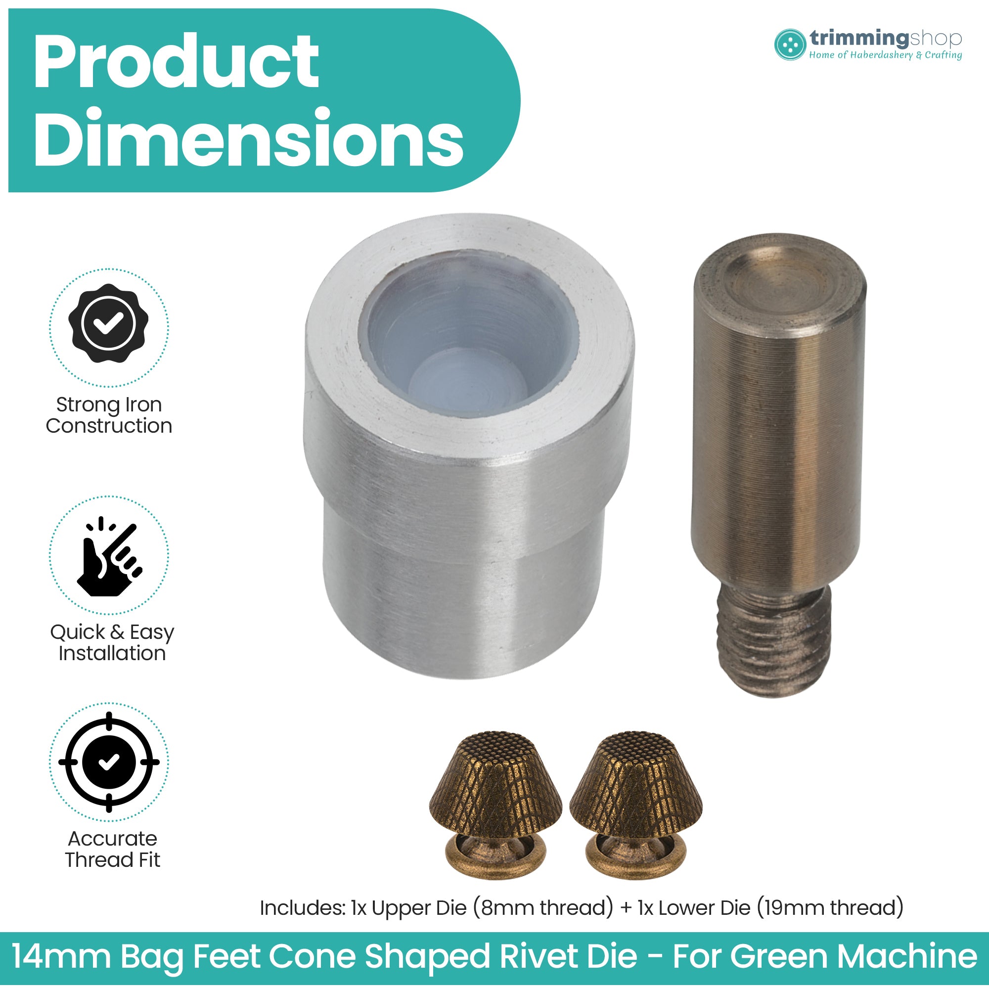 14mm Etched Mushroom Bag Feet Rivet Die Set for Green Machine Hand Press