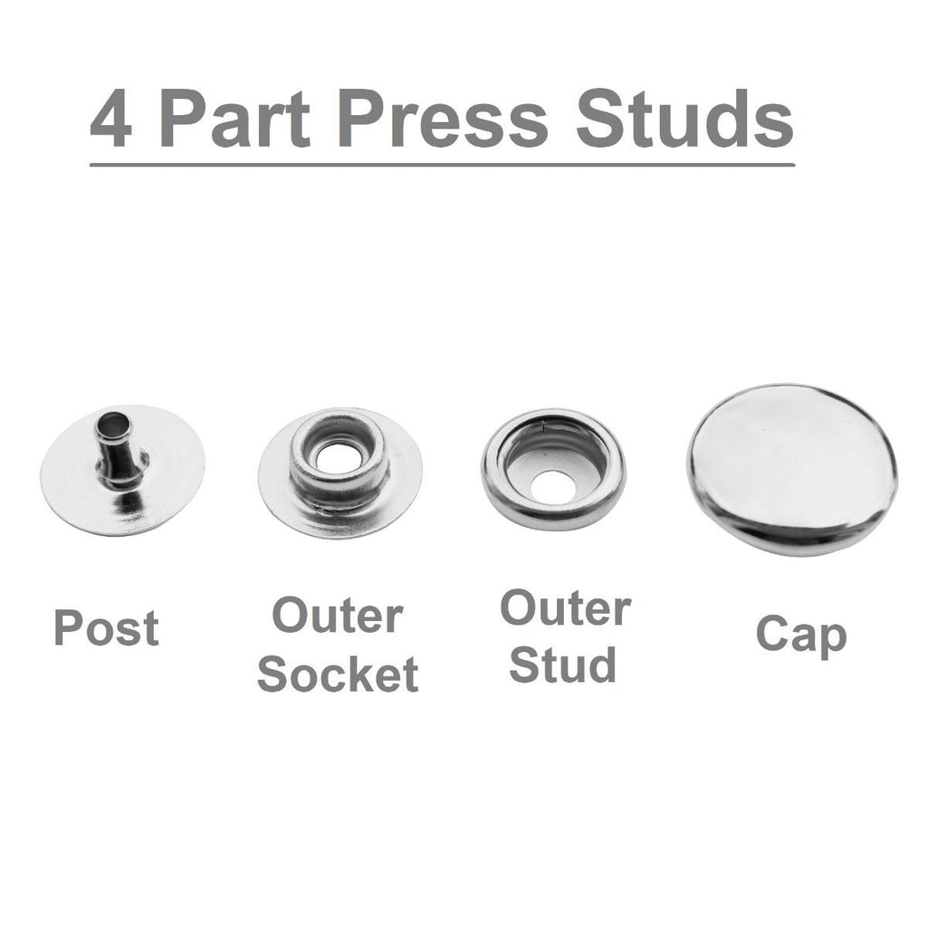 15mm Press Studs with Colour Caps and Silver Components - Small (10 Sets)
