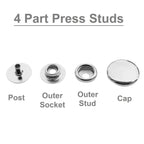 15mm Press Studs with Colour Caps and Silver Components - Small (10 Sets)