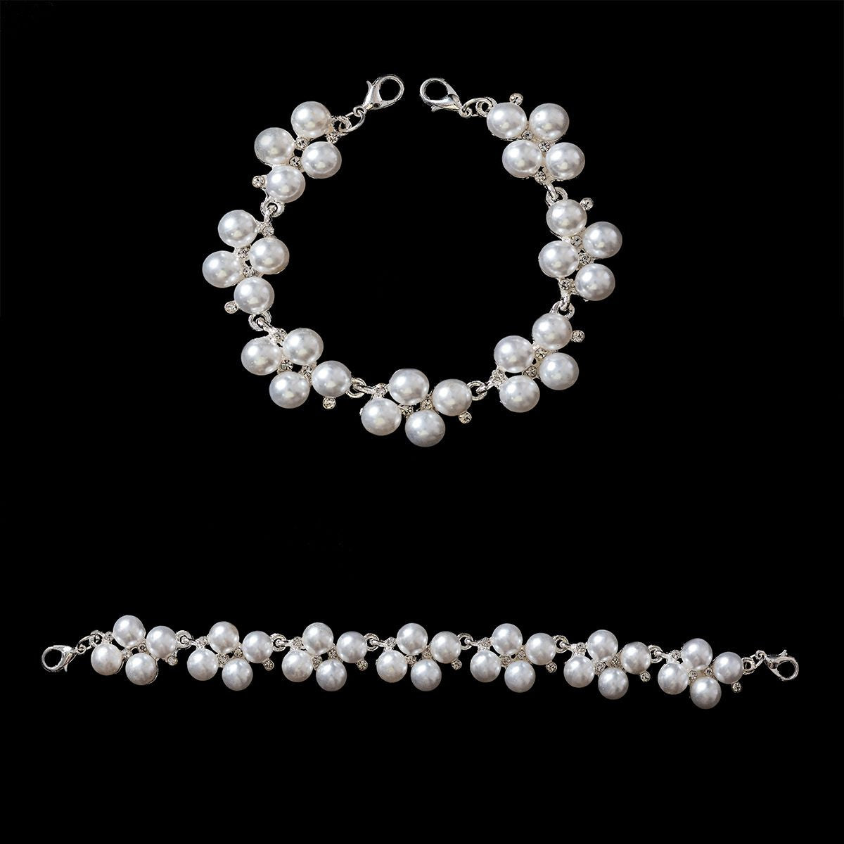 Sew-On White Pearl with Silver Metal Motif
