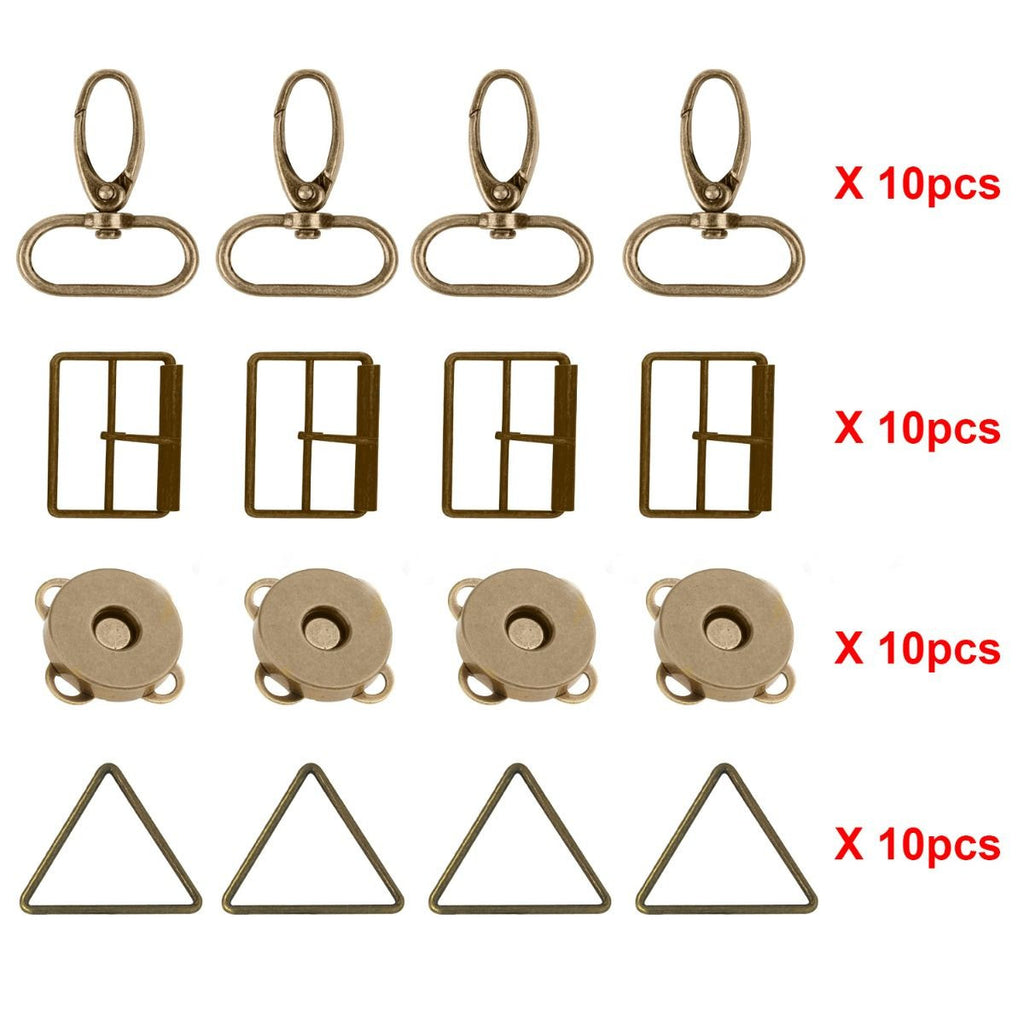 Metal Triangle Rings, Snap Hooks, Roller Buckles & Magnetic Snap Buttons Set (Pack of 40)