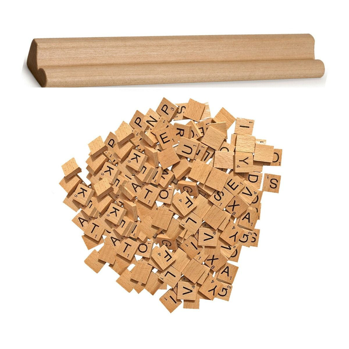 200pcs Wooden Alphabet Tiles and Score Numbers with 4 Racks