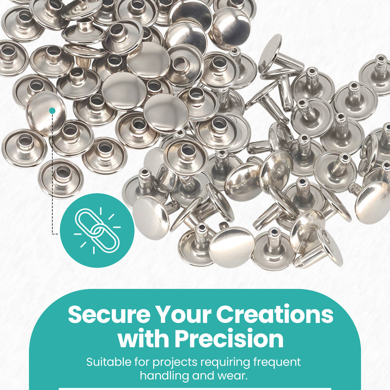 Silver Double Cap Rivets with Hole Punch Hand Tool - (Pack of 100)