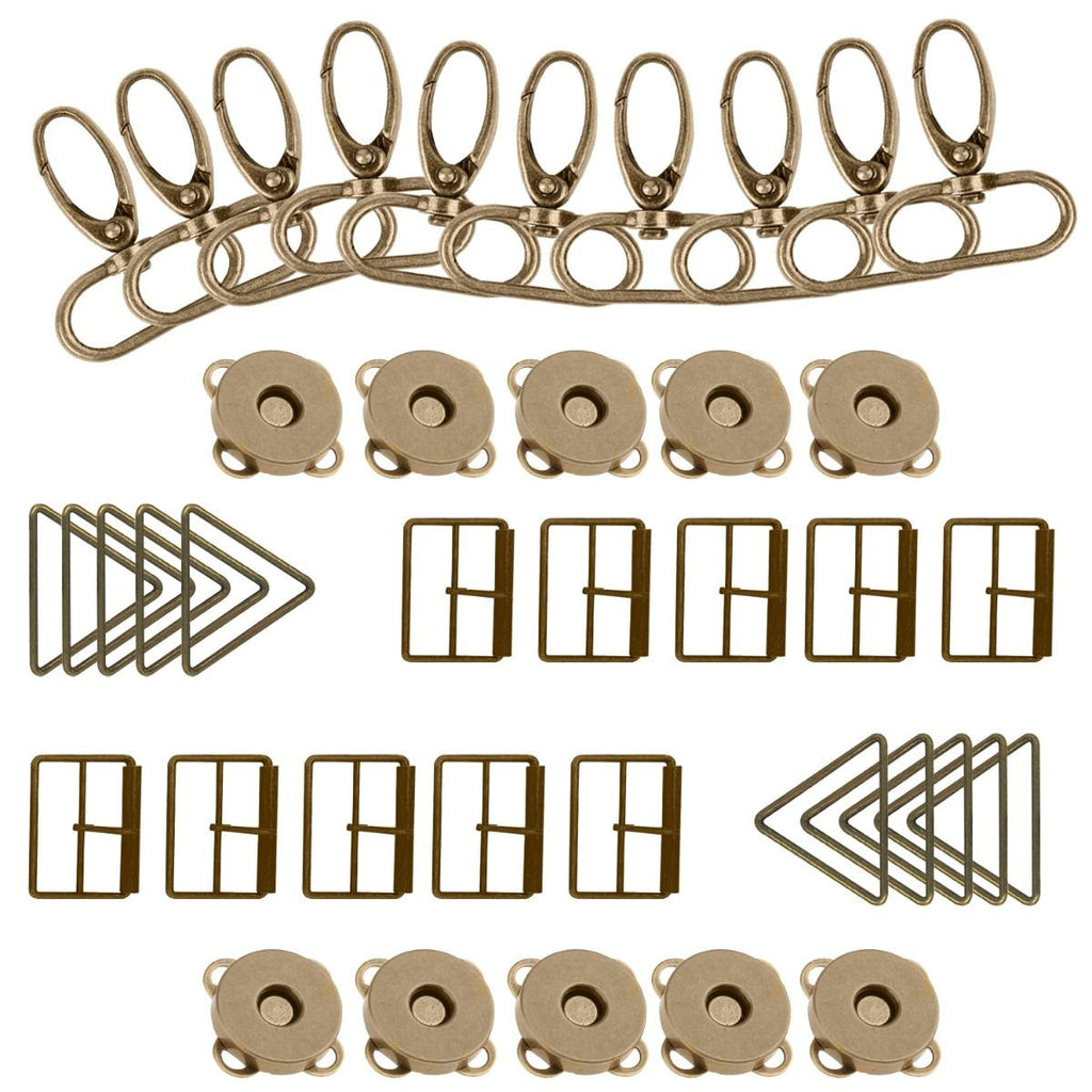 Metal Triangle Rings, Snap Hooks, Roller Buckles & Magnetic Snap Buttons Set (Pack of 40)