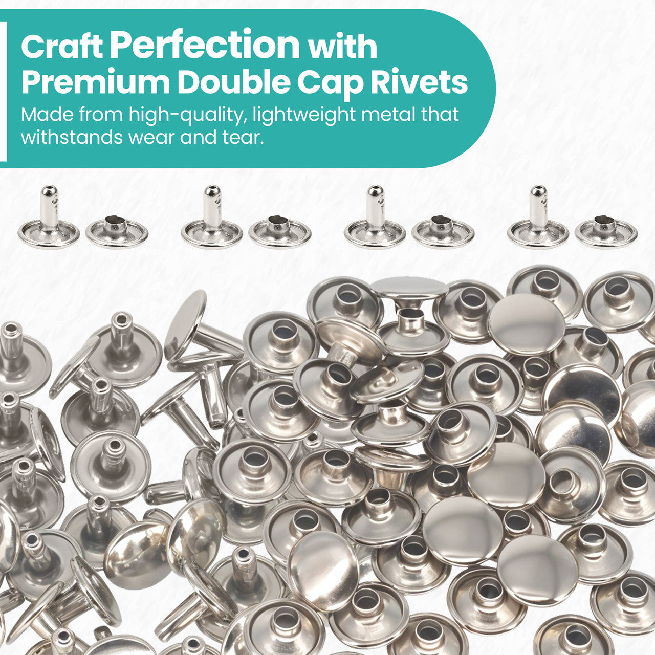 Silver Double Cap Rivets with Hole Punch Hand Tool - (Pack of 100)