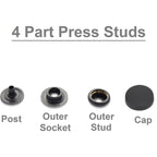 15mm 4 Part Press Studs with Black Internal Parts