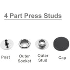 15mm 4 Part Press Studs With Silver Componants