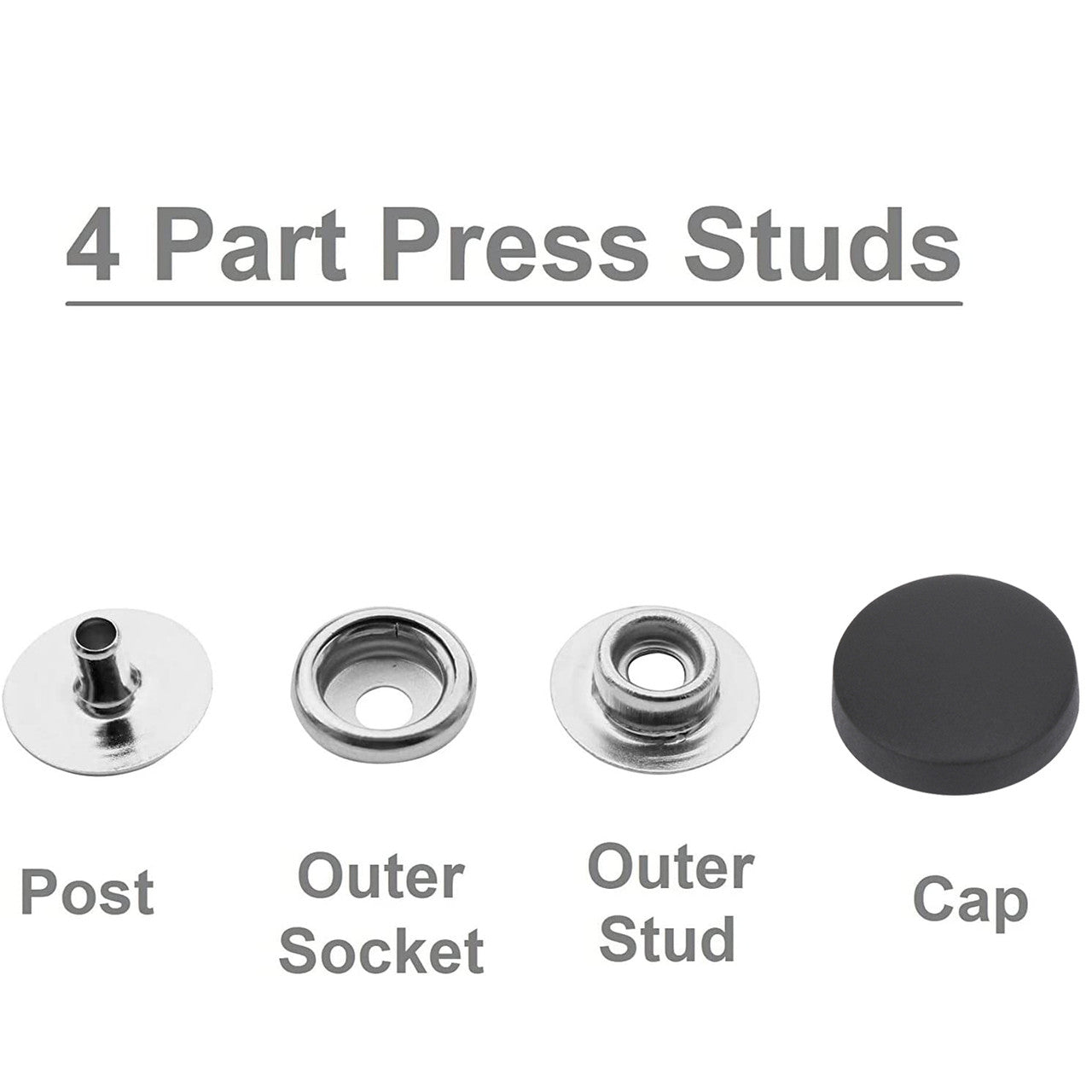 15mm 4 Part Press Studs With Silver Componants