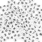 6.5mm Black/White Round A-Z Random Plastic Letter Beads - (Pack of 100)