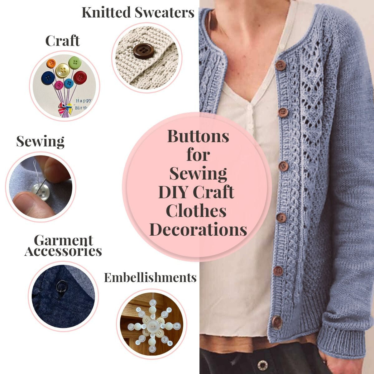 Round Plastic Wood-Effect 2-Hole Buttons (Pack of 10)