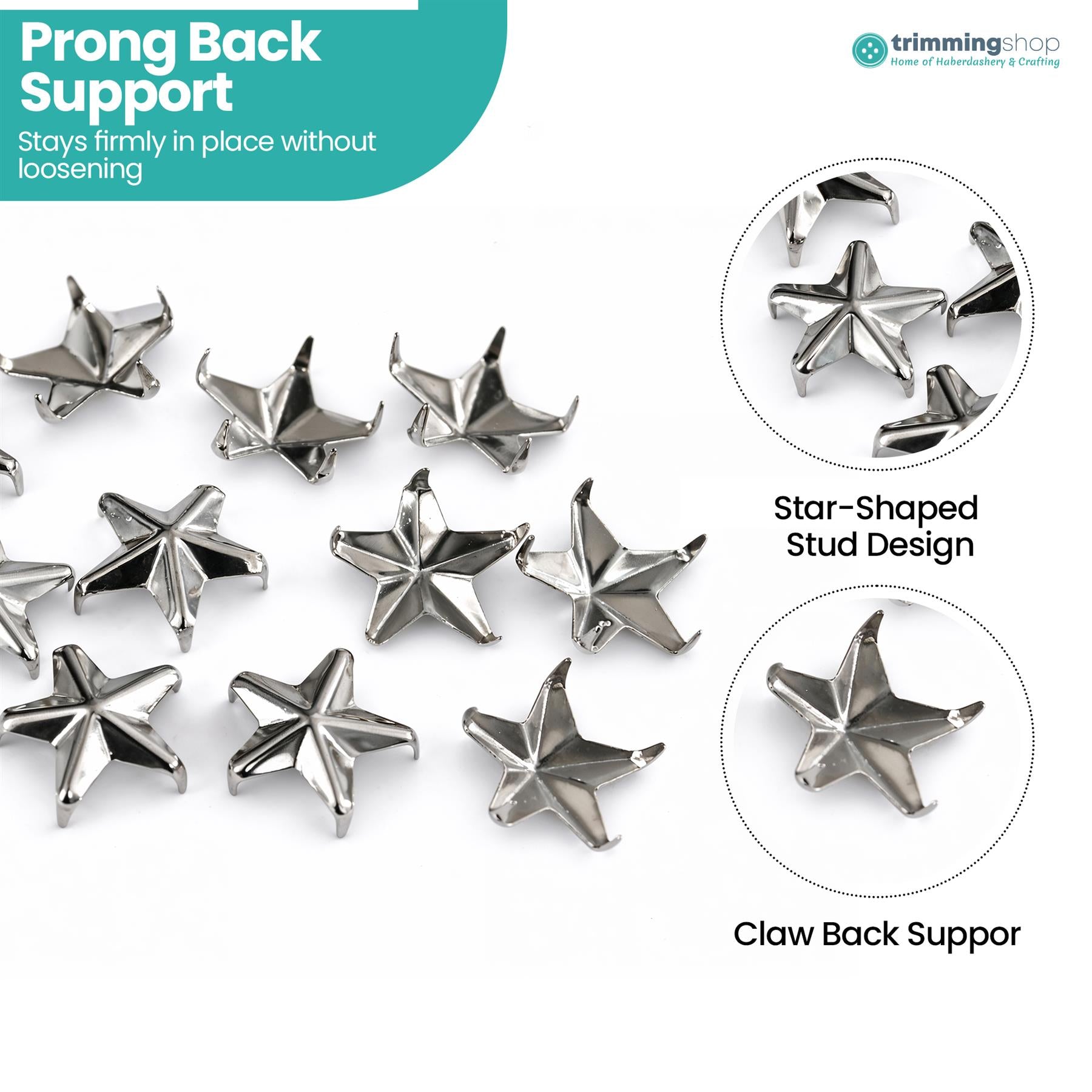 12mm Silver Star Studs with Prongs - Pack of 50
