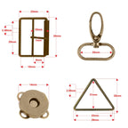 Metal Triangle Rings, Snap Hooks, Roller Buckles & Magnetic Snap Buttons Set (Pack of 40)
