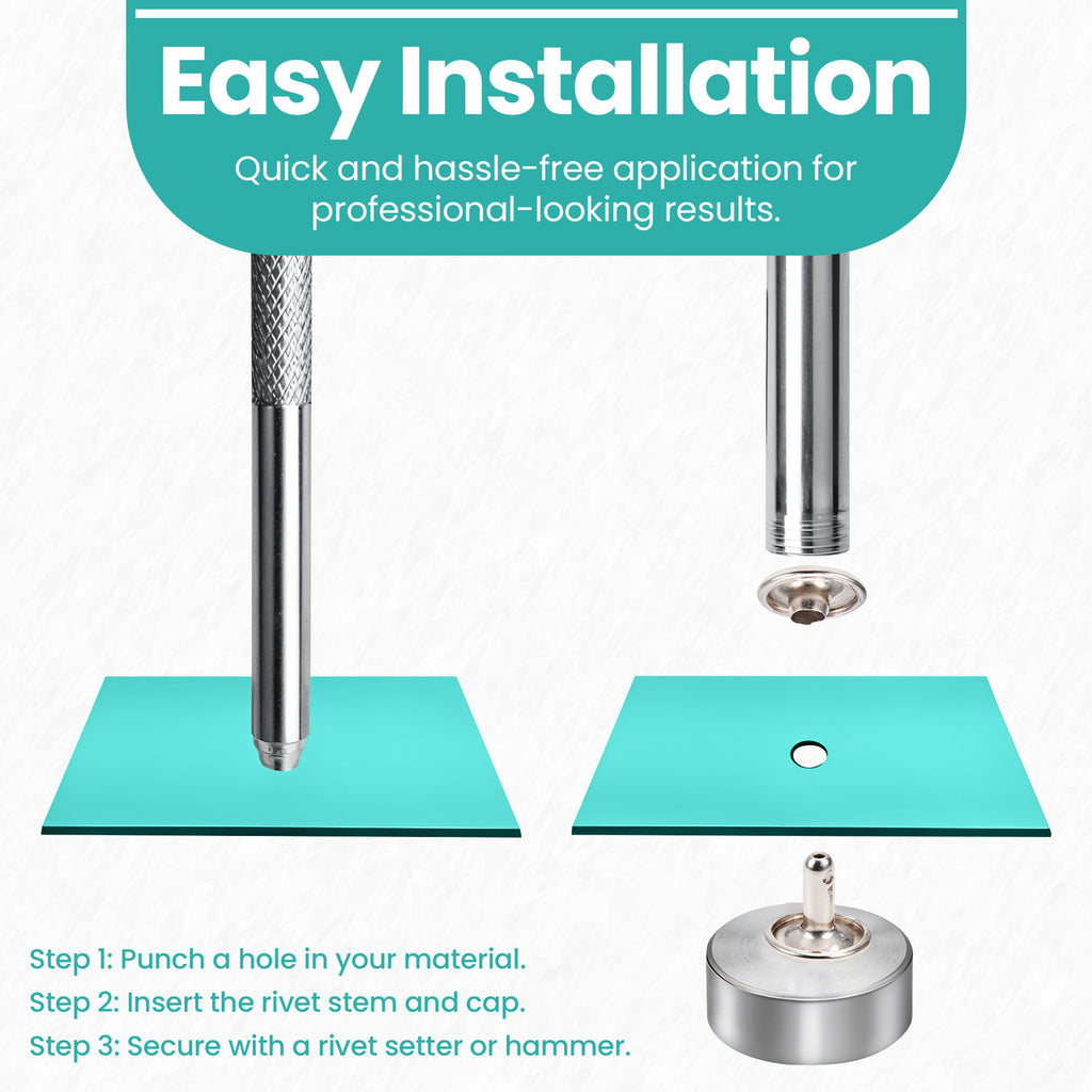 Silver Double Cap Rivets with Hole Punch Hand Tool - (Pack of 100)