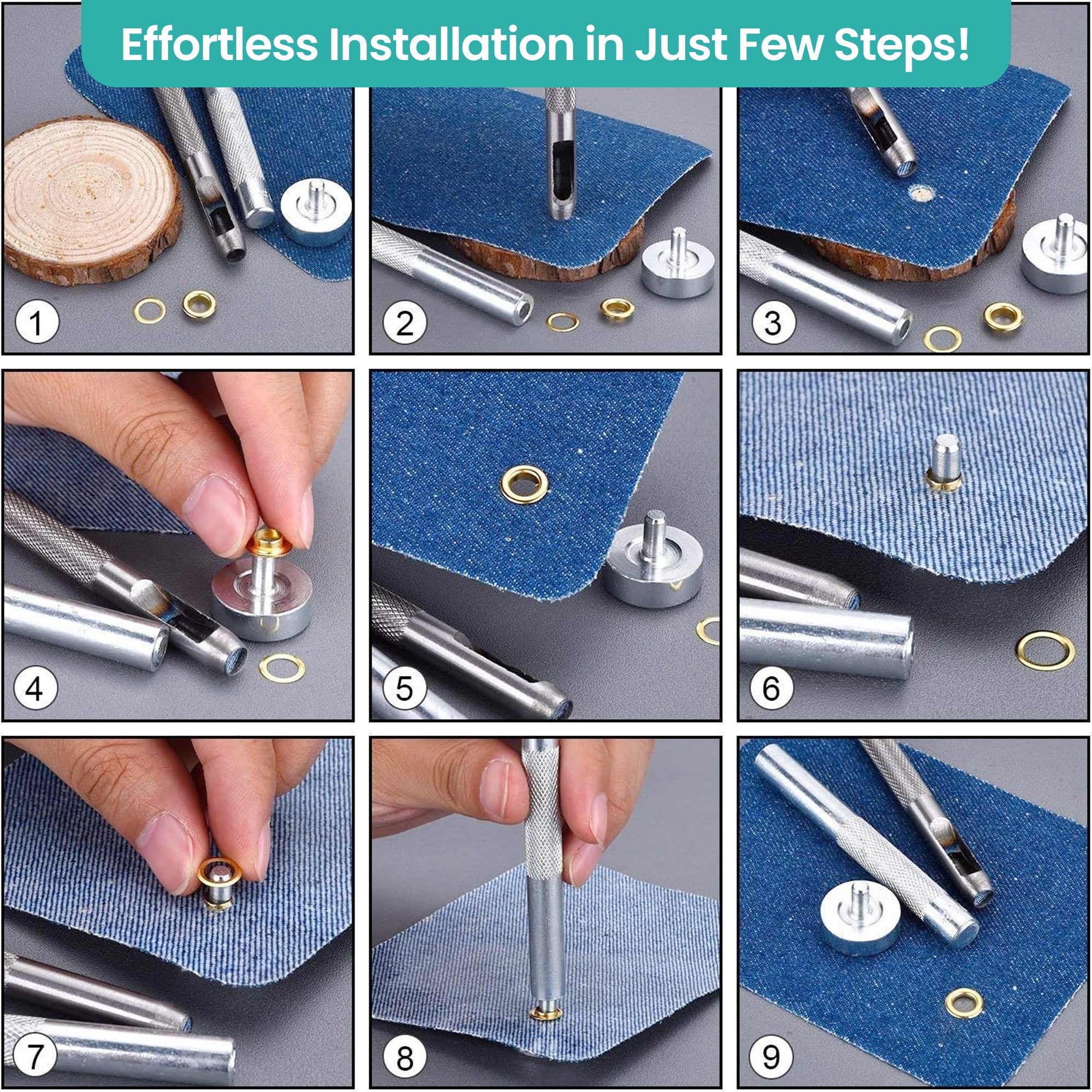 Iron Eyelets with Washers and Hand Tool Set
