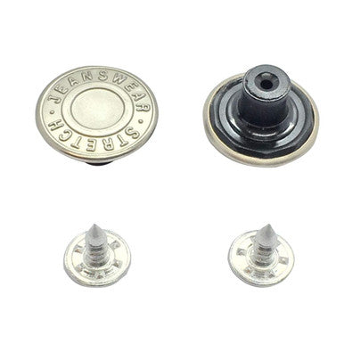 17mm Silver Jeans Buttons with Pins (Pack of 8)
