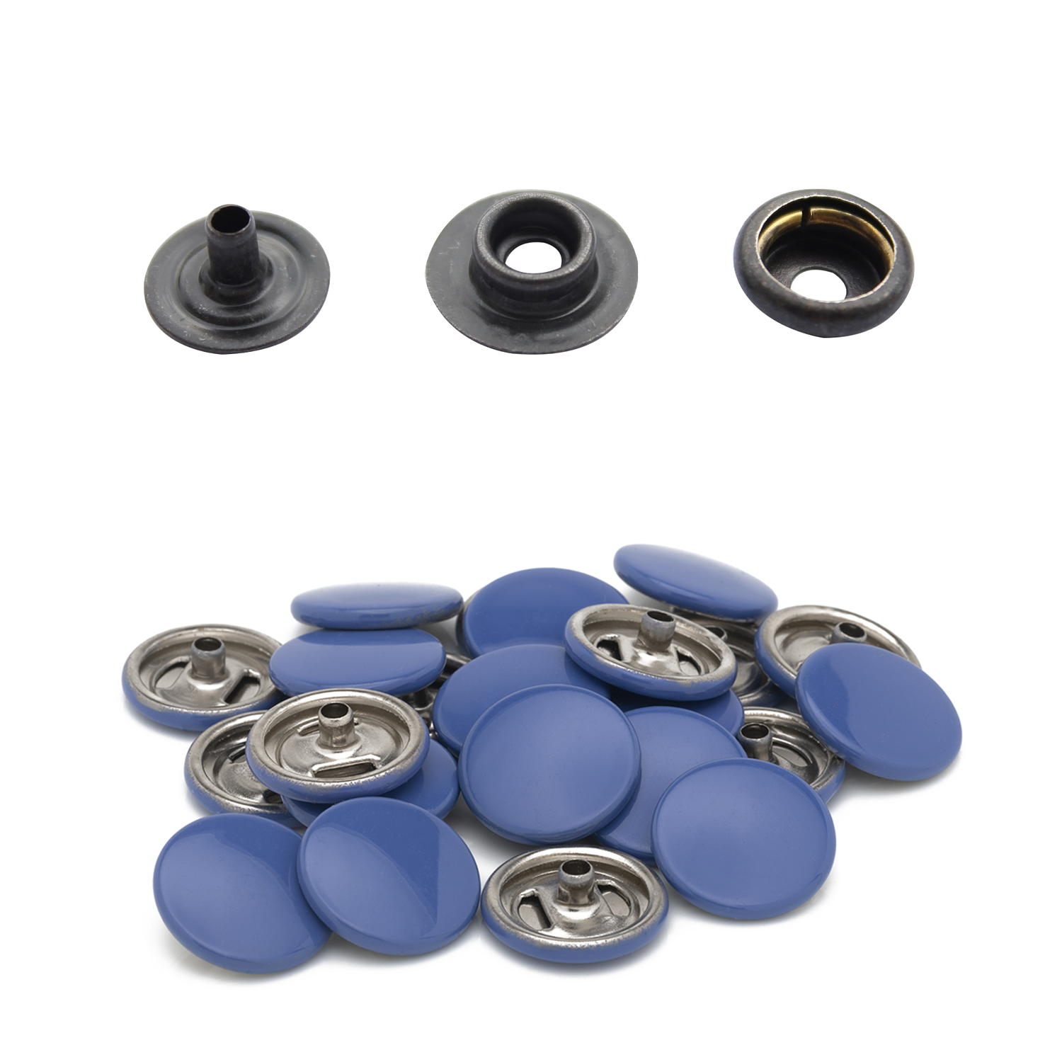 15mm 4-Part Press Studs with Colour Caps and Black Components - Small (10 Sets)