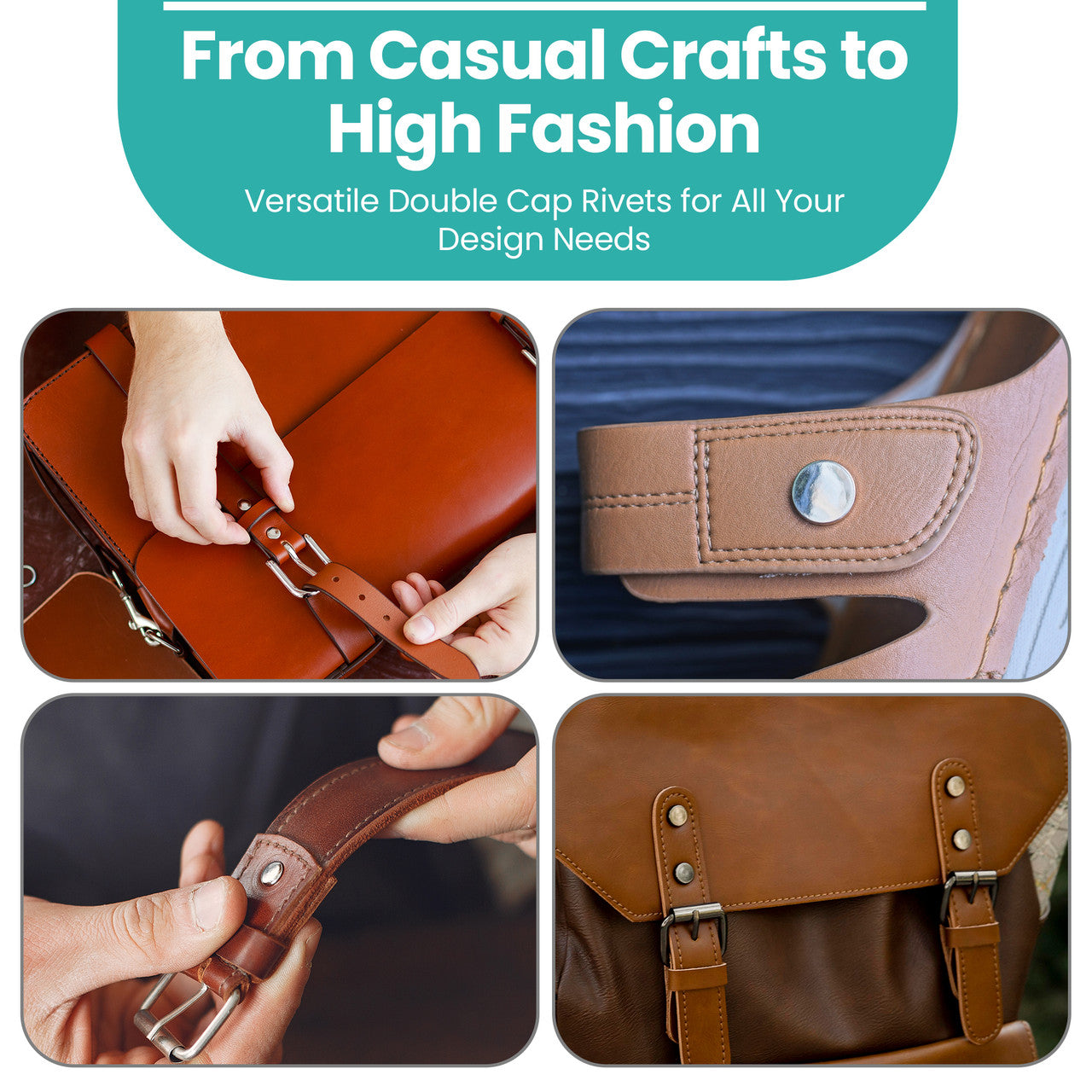 Double Cap Tubular Rivets Extra Long Studs (Pack of 50)