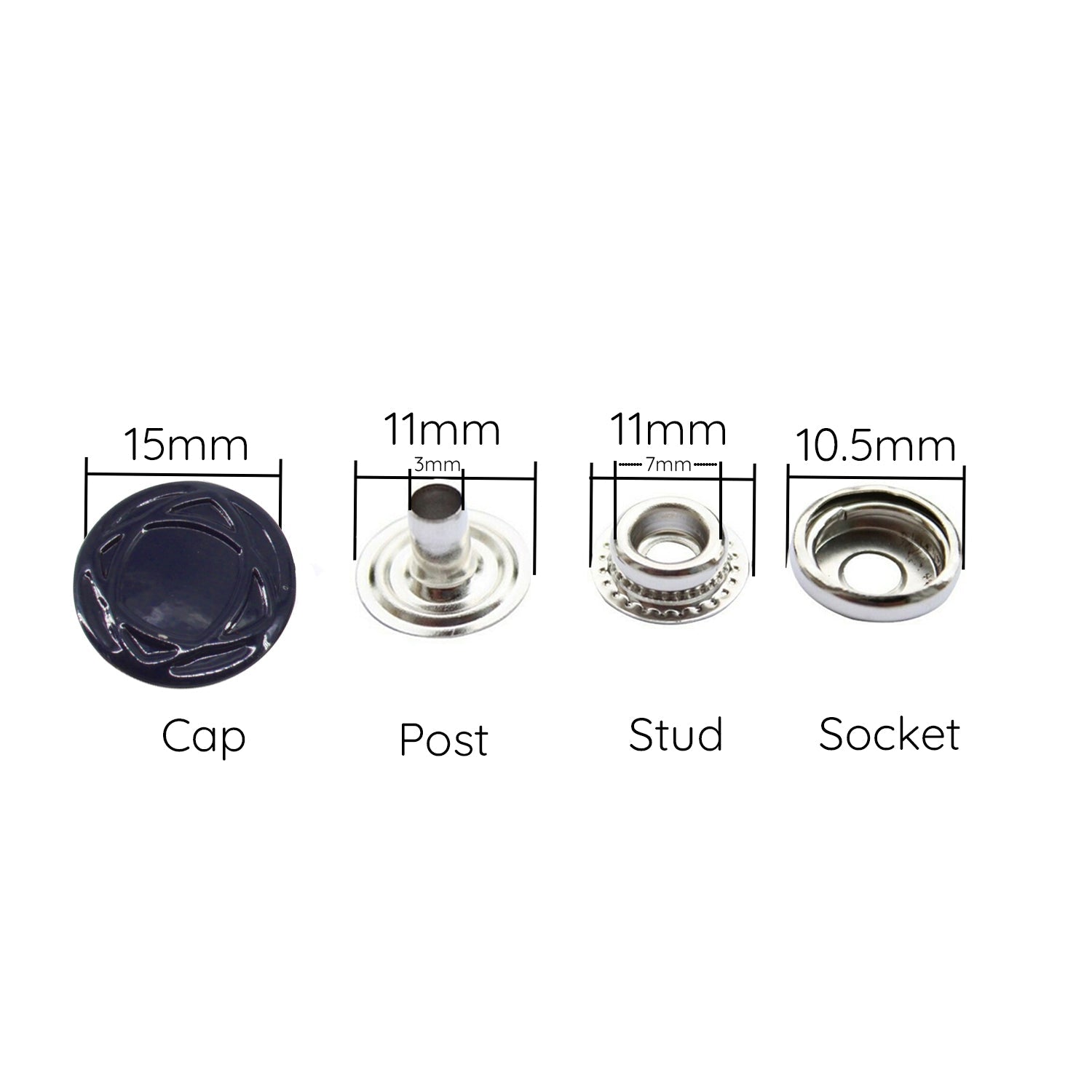 15mm 4-Part Press Studs - Small (10 Sets)