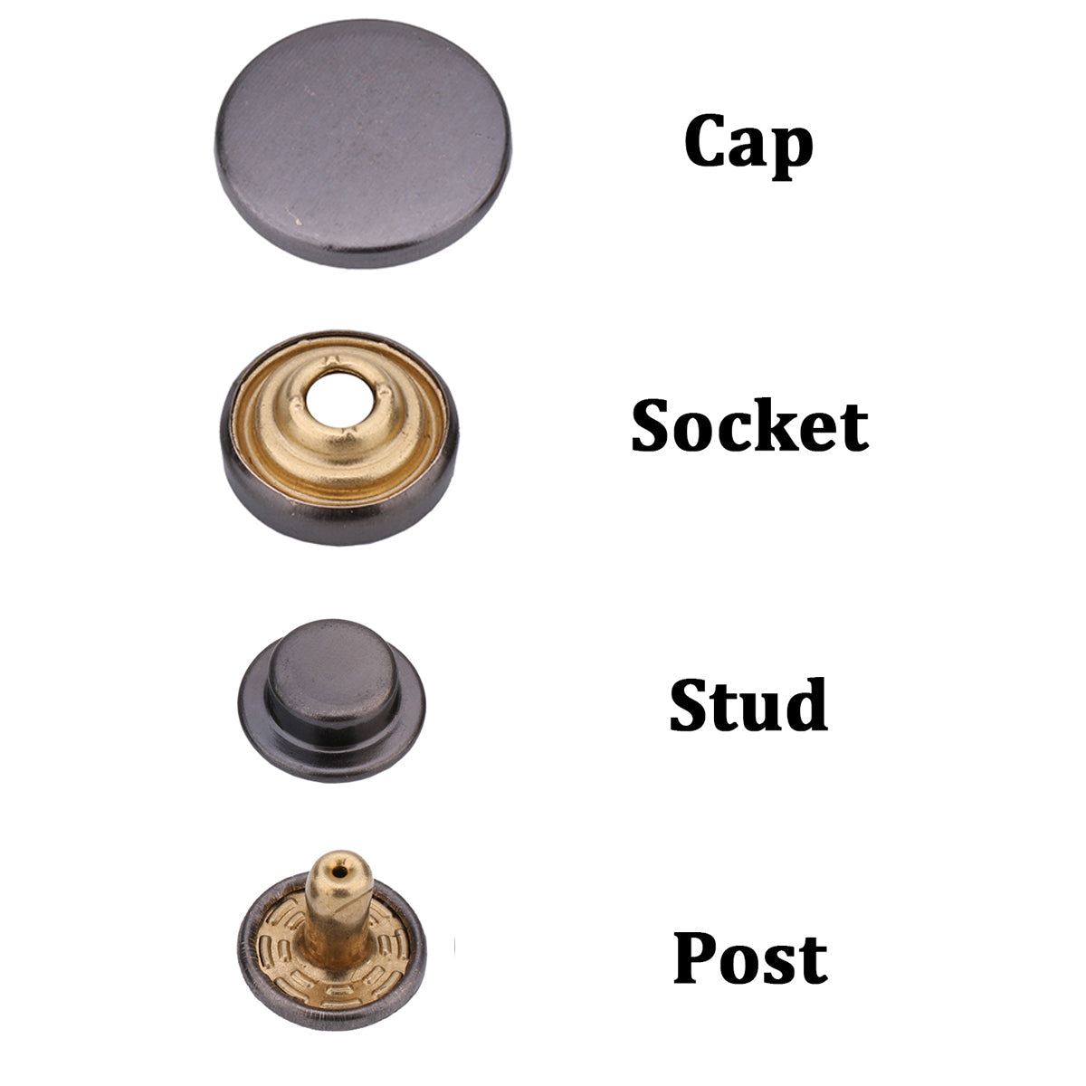 12.5mm 4 Part Brass Double Sided Press Studs Pack 10