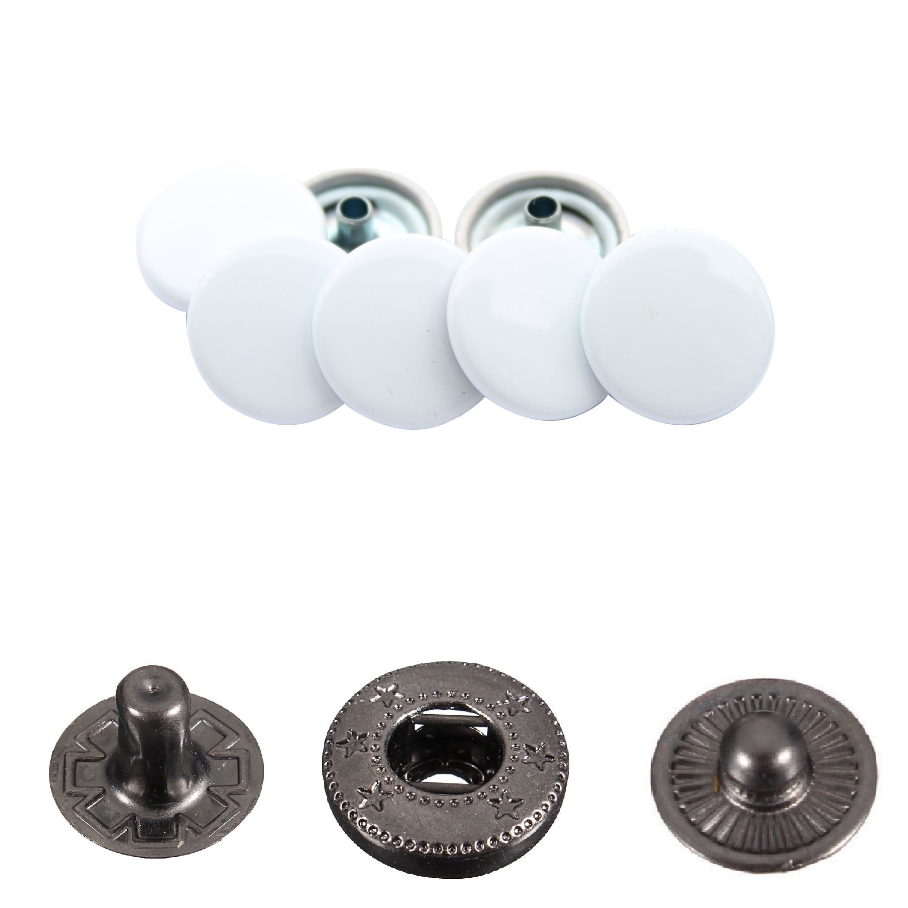 15mm S Spring Press Studs with Colour Caps and Gunmetal Components - (10 Sets)