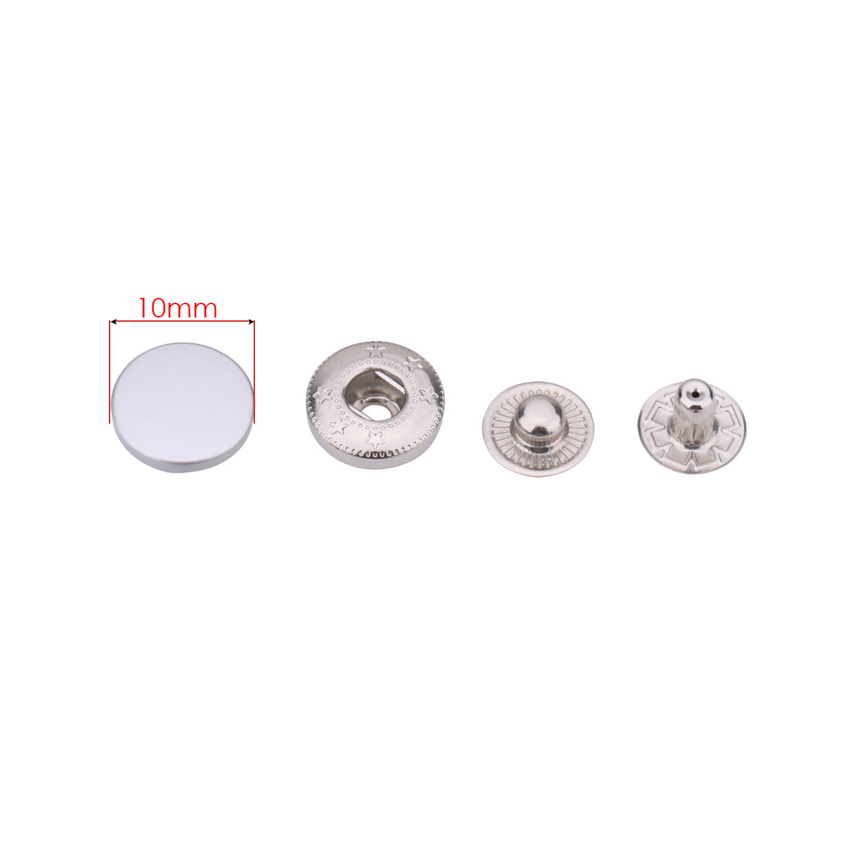 4-Part Flat Cap S Spring Press Studs (10 Sets)