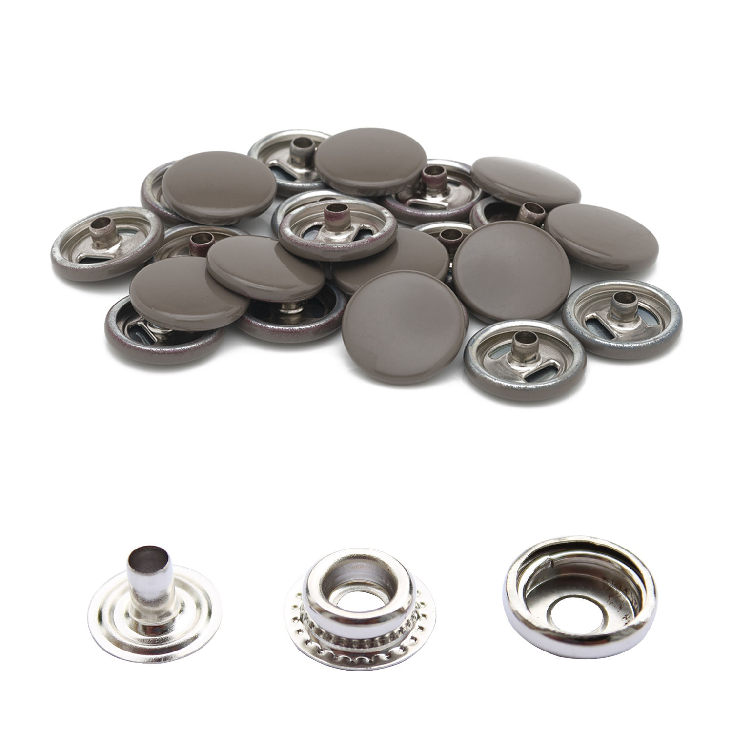 15mm 4-Part Press Studs with Colour Caps and Silver Components - Large (10 Sets)