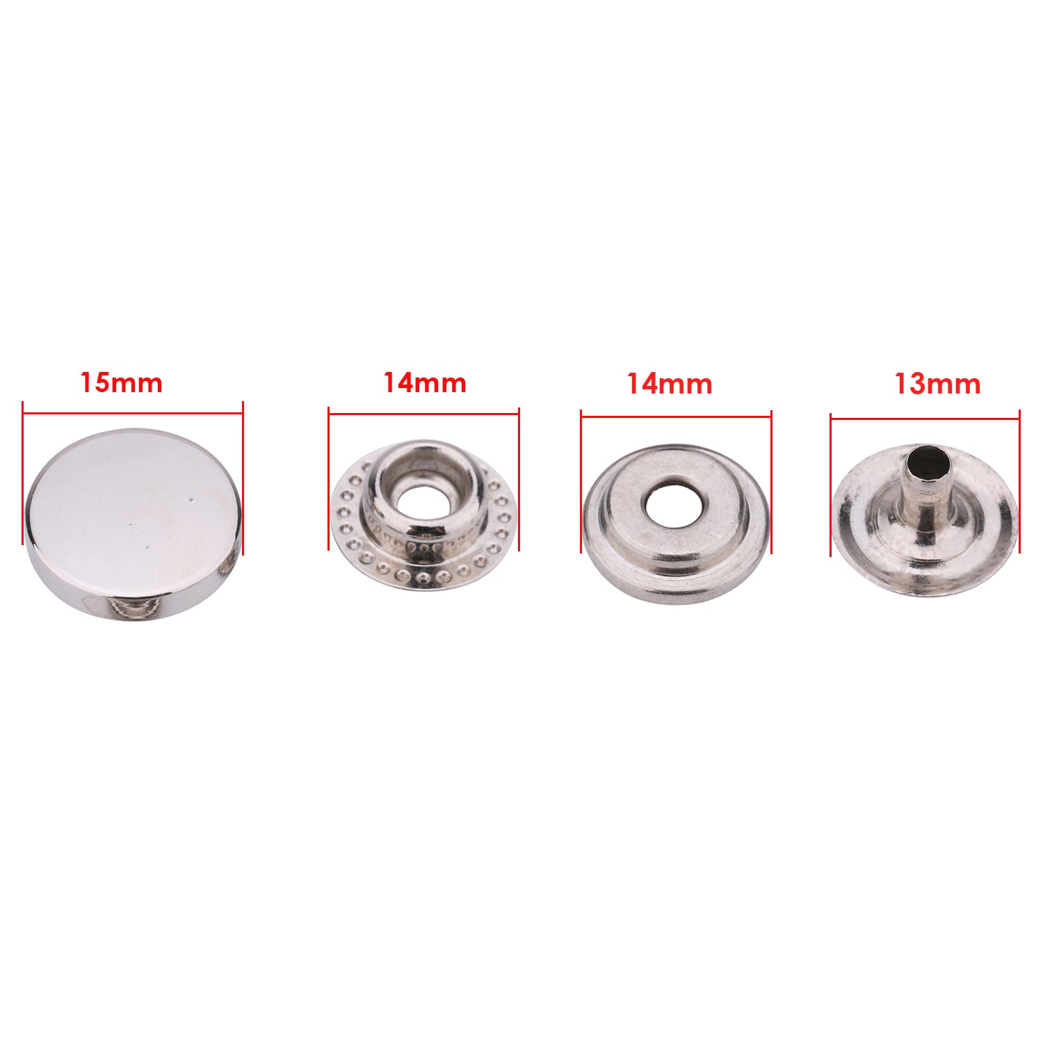 4-Part Flat Cap Press Studs (10 Sets)