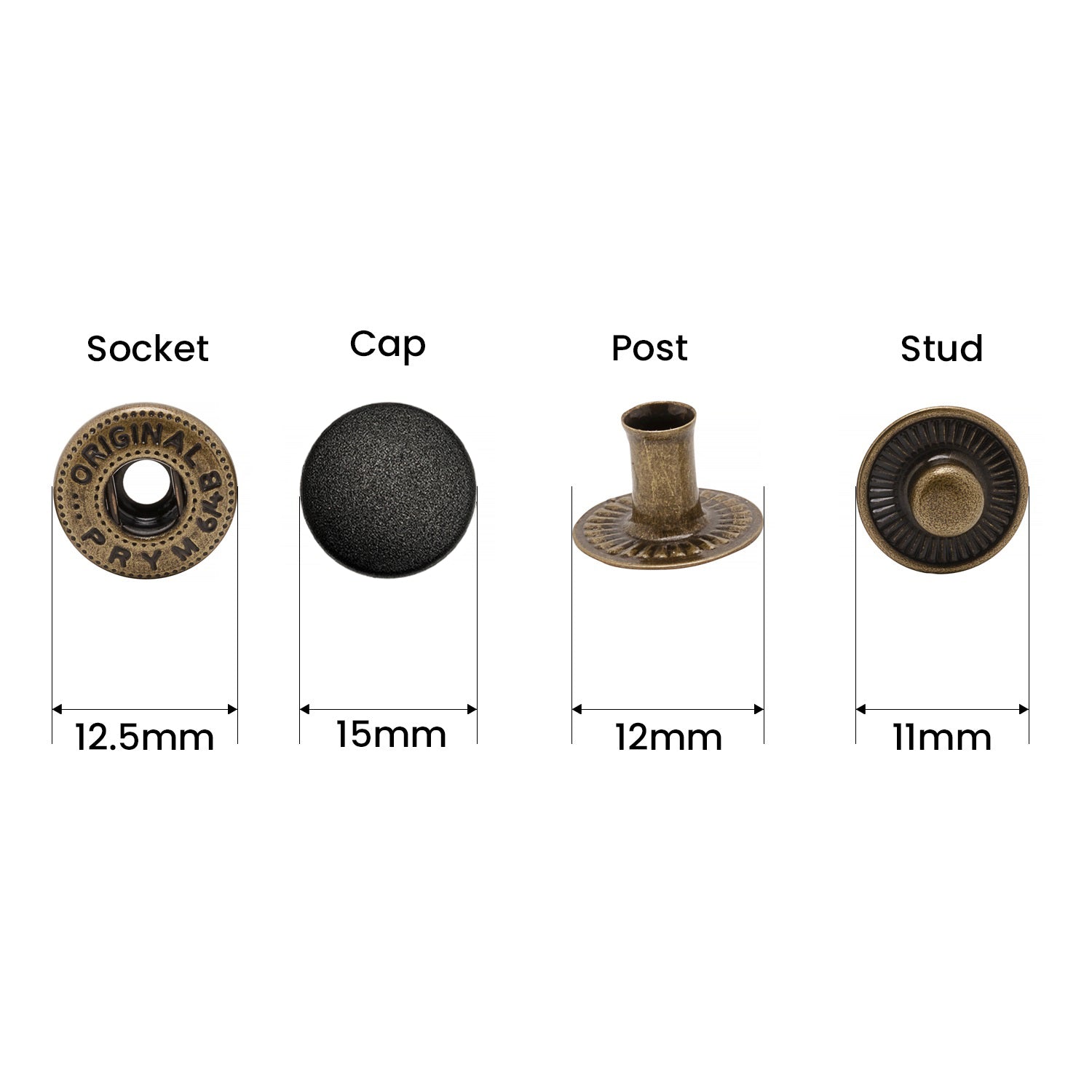 15mm S Spring Press Studs Plastic Cap Pack 10