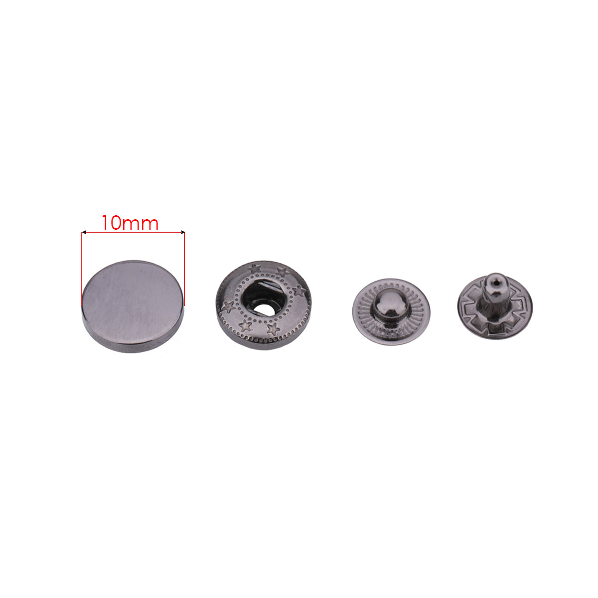4-Part Flat Cap S Spring Press Studs (10 Sets)