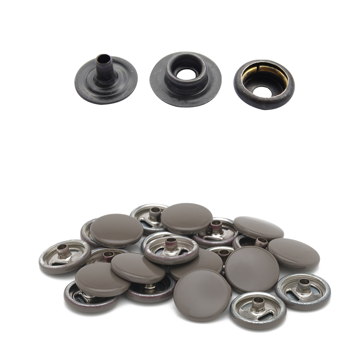 15mm 4-Part Press Studs with Colour Caps and Black Components - Small (10 Sets)