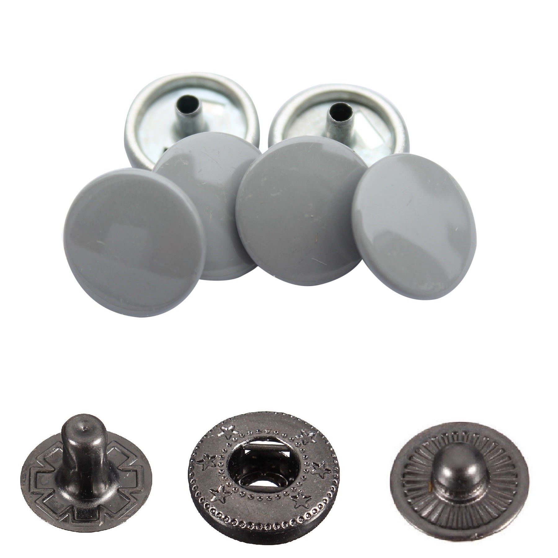 15mm S Spring Press Studs with Colour Caps and Gunmetal Components - (10 Sets)