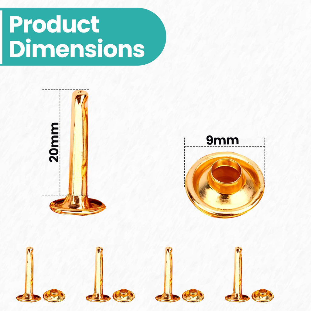 Double Cap Tubular Rivets Extra Long Studs (Pack of 50)