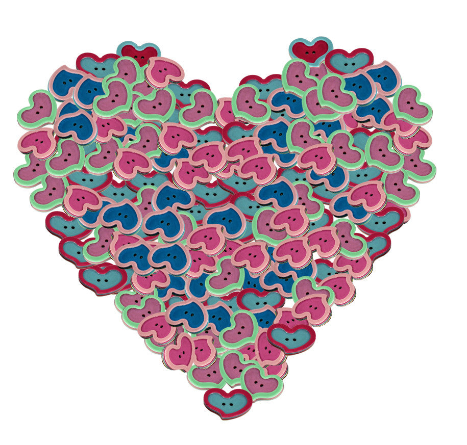 25mm Plastic Heart Shaped Buttons (Pack of 100)