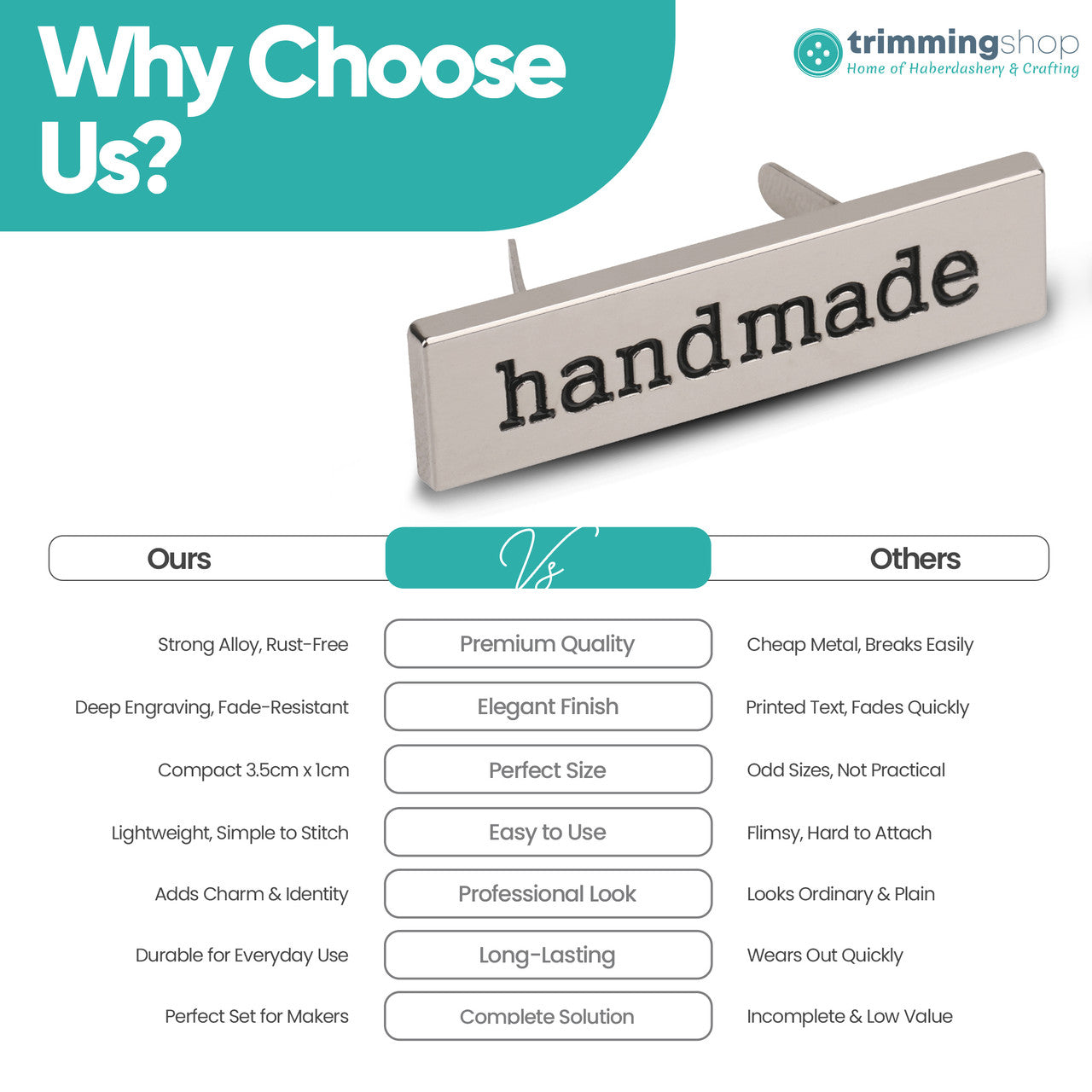 Handmade Metal Labels – 3.5cm x 1cm (Pack of 5)