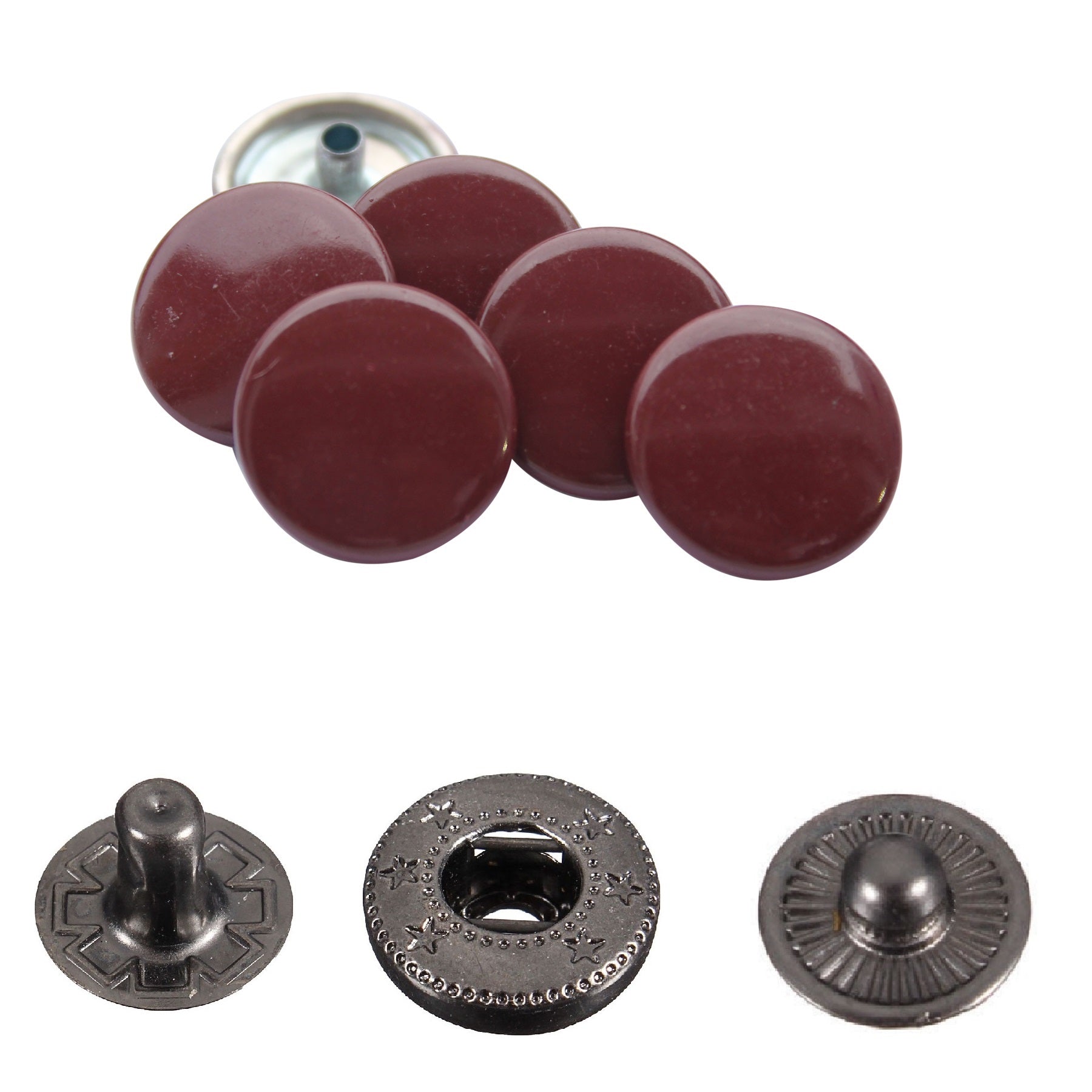 15mm S Spring Press Studs with Colour Caps and Gunmetal Components - (10 Sets)